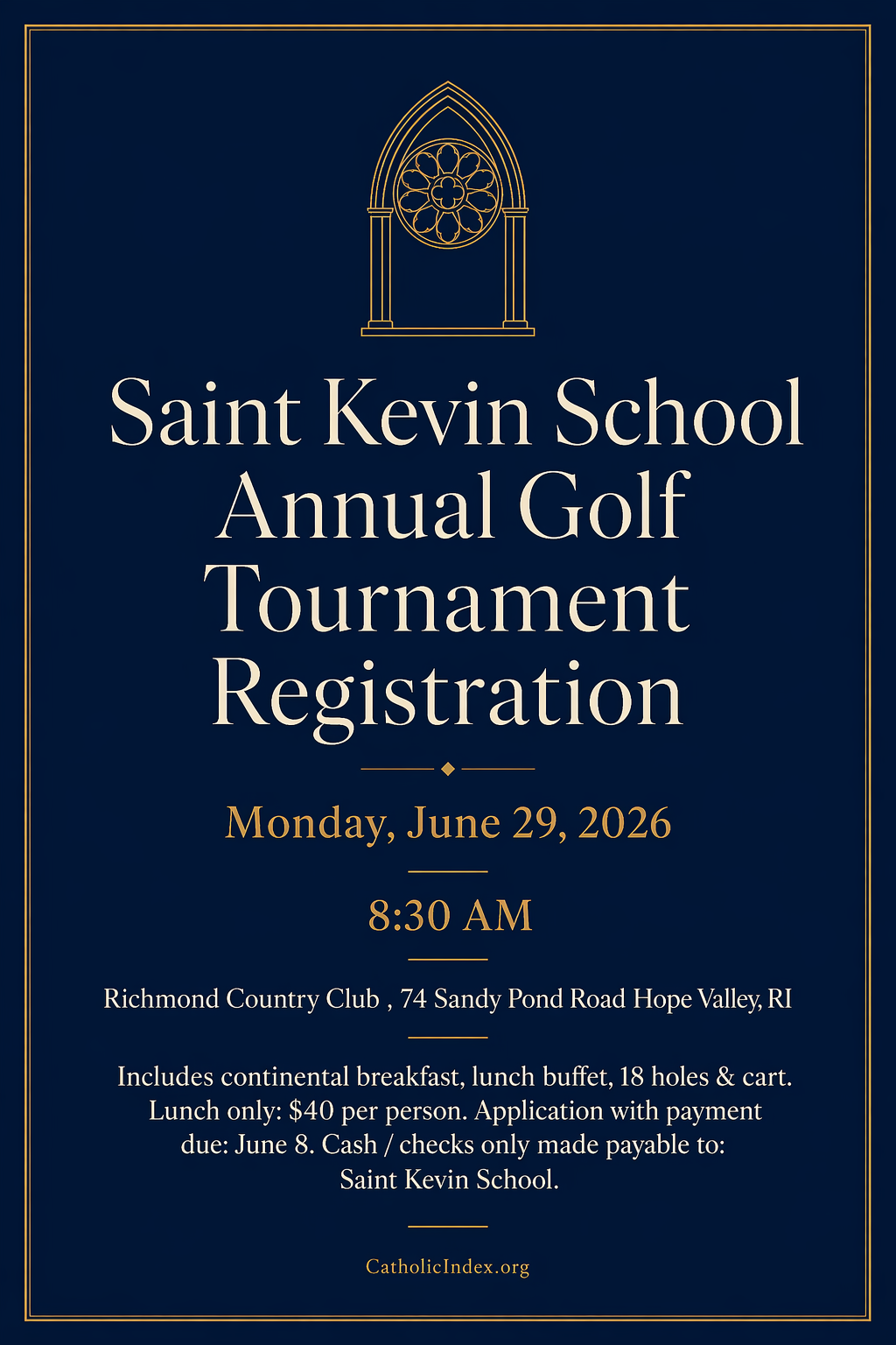 Saint Kevin School Annual Golf Tournament Registration
